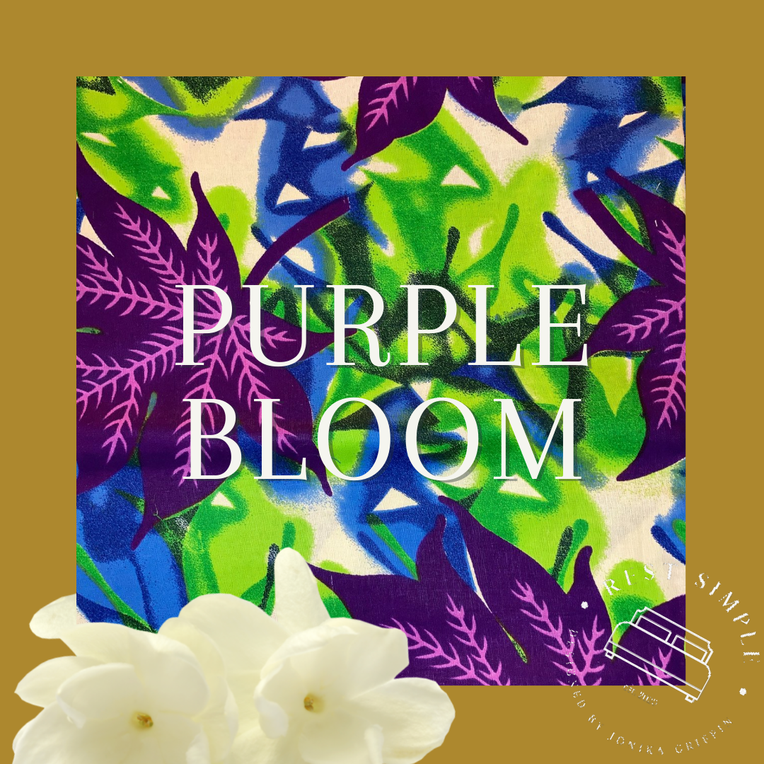 15" x 25" Purple Bloom Ankara Cotton Wax Print and Crisp White Linen Lumbar Pillow