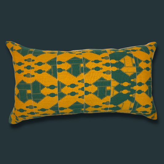 12" x 21" Green and Gold Kente Cotton Lumbar Pillow