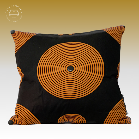 18" Orange Circles on Black Ankara Pillow with Duck Feather Insert