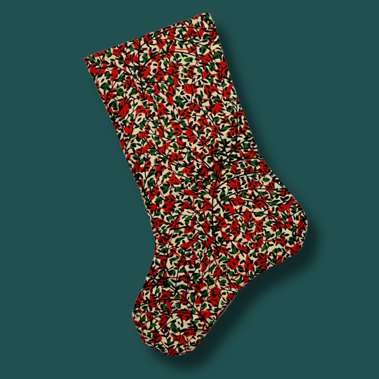 Red Green Leafy Motif Wax Printed Cotton Stocking
