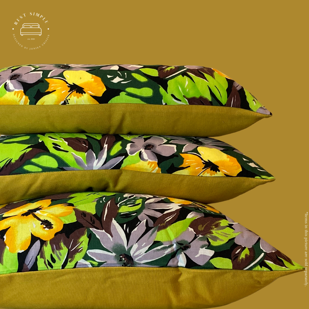 11" x 19" Alfie Vintage Floral Print and Gold Cotton Rectangular Lumbar Pillow