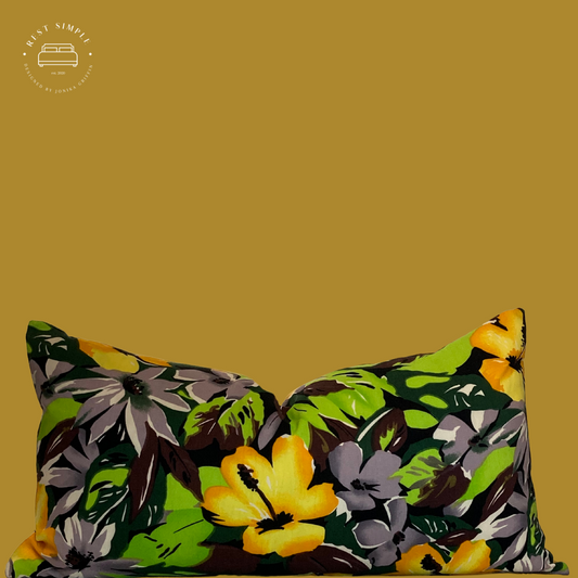 11" x 19" Alfie Vintage Floral Print and Gold Cotton Rectangular Lumbar Pillow