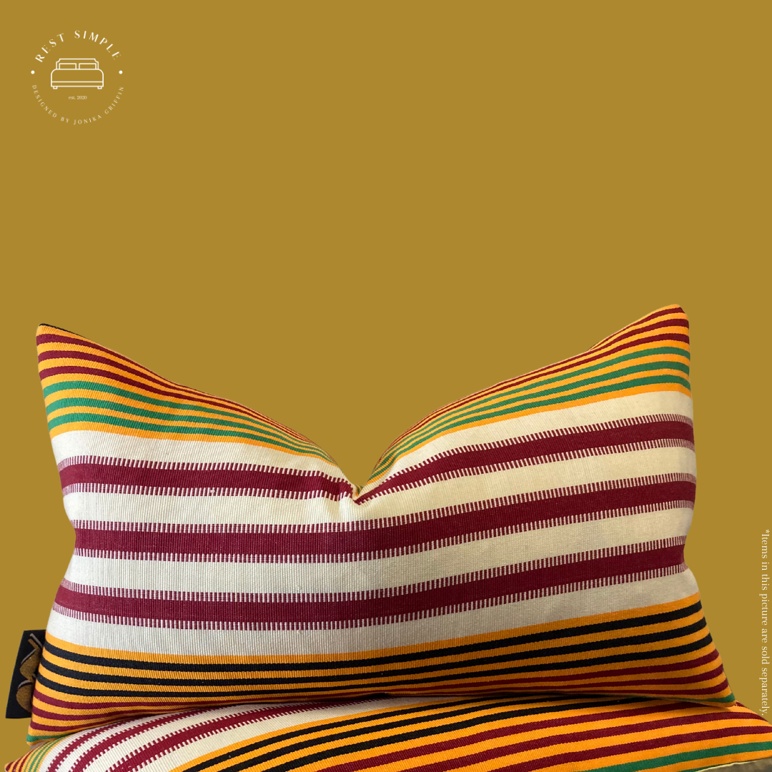 15" x 25" Babadua Kente and Gold Yellow Linen Lumbar Pillow