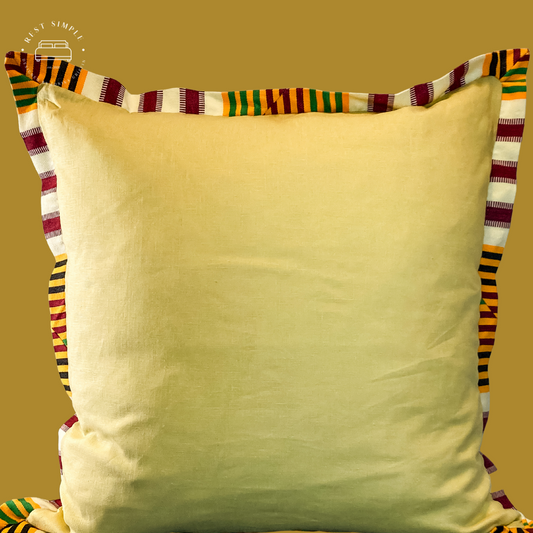 18" Babadua Square Kente and Gold Yellow Linen Pillow