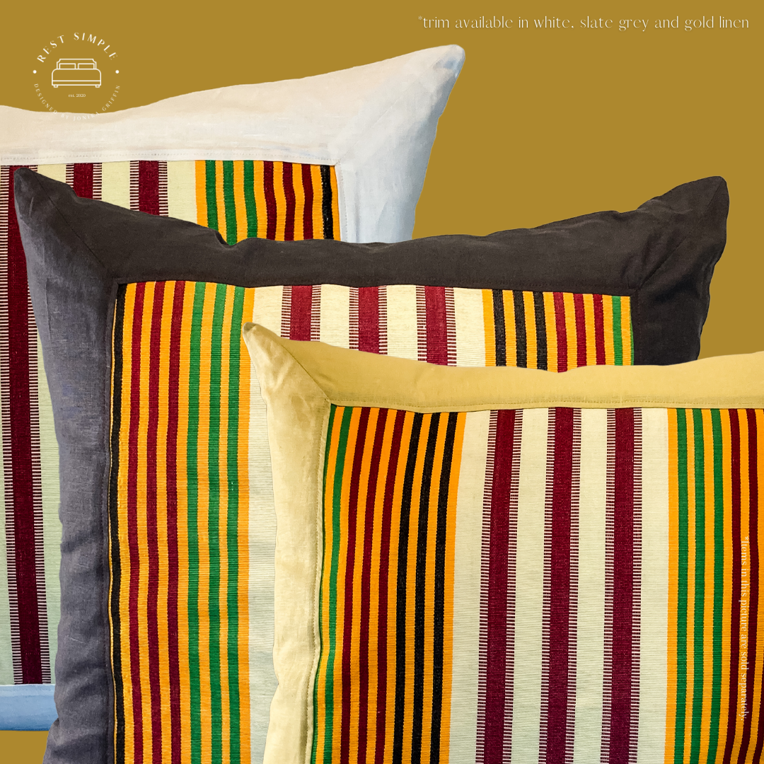22" Babadua Slate Grey Linen and Kente Square Pillow