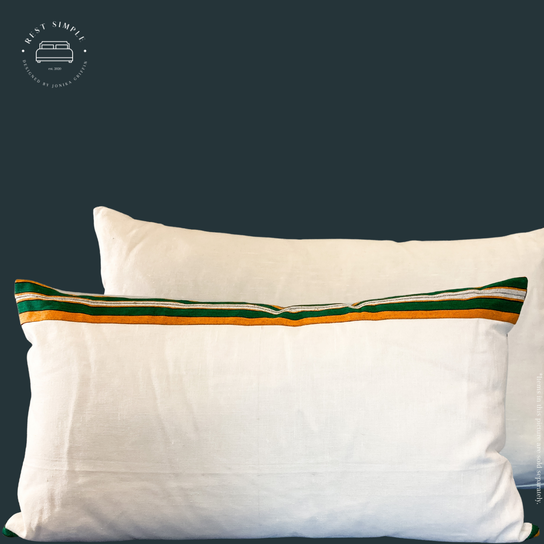 11" x 19" Zoya Rectangular Kente and Crisp White Linen Lumbar Pillow