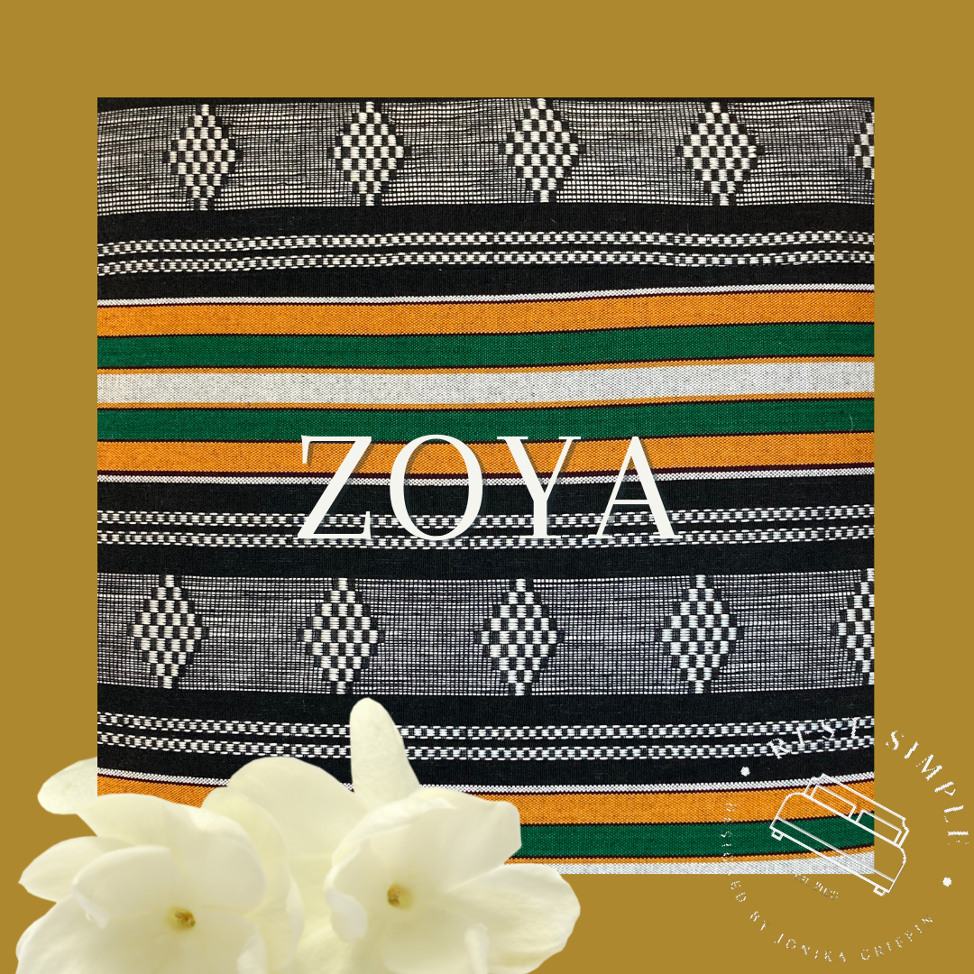 18" Zoya Square Kente and Crisp White Linen Pillow